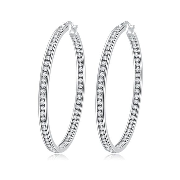 NEW Extra Large Silver Crystal Hoops Earrings - Picture 4 of 10